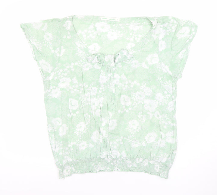 Next Women’s Green Floral Bow Blouse Size 14 Tunic Style