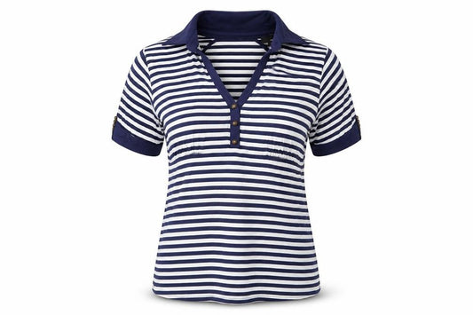 Front view of Next Women’s Blue White Striped Viscose Stretch T-Shirt, size UK 16