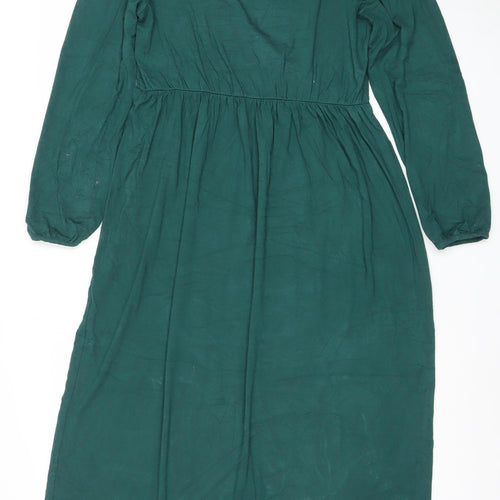 Bauken Women's Green Viscose A-Line Long Sleeve Knee Length Dress UK 8