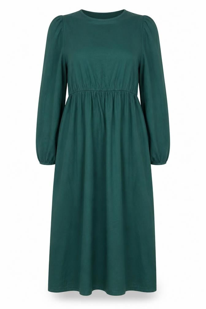 Bauken Women's Green Viscose A-Line Long Sleeve Knee Length Dress UK 8