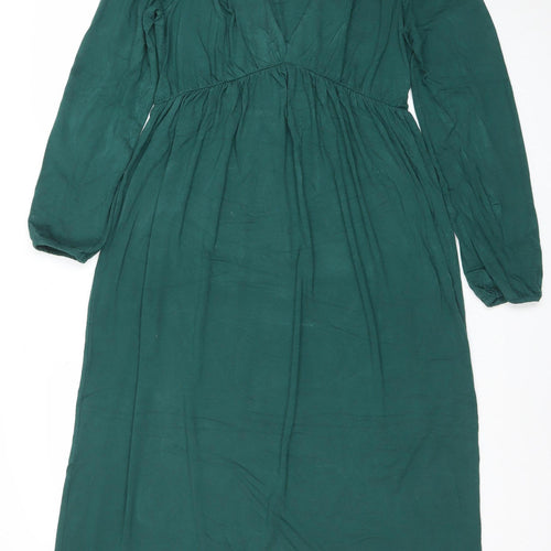 Bauken Women's Green Viscose A-Line Long Sleeve Knee Length Dress UK 8