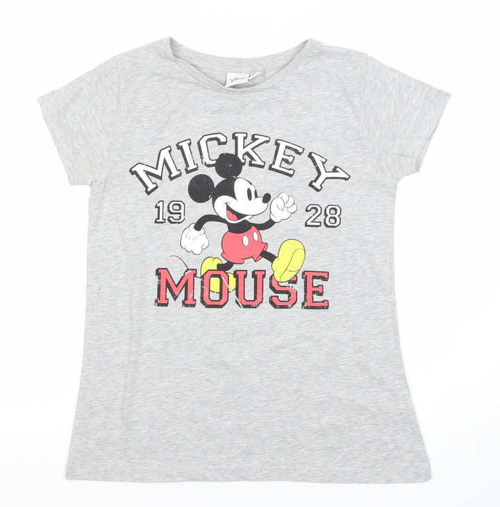 Disney Women Grey Mickey Mouse Graphic T-Shirt Size 8