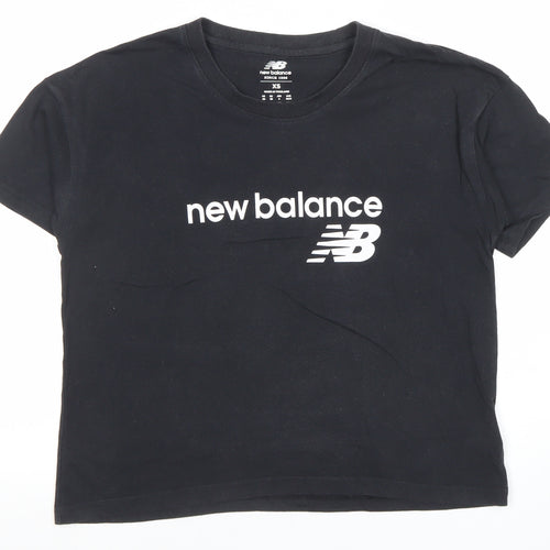 New Balance Women's Black XS Short Sleeve Cotton Blend Basic Logo T-Shirt