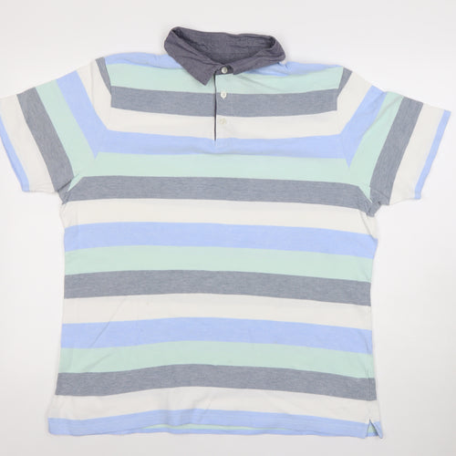 Marks and Spencer Men's Multicoloured Striped Cotton Polo Shirt Size L