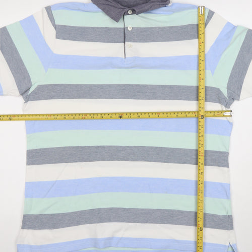 Marks and Spencer Men's Multicoloured Striped Cotton Polo Shirt Size L
