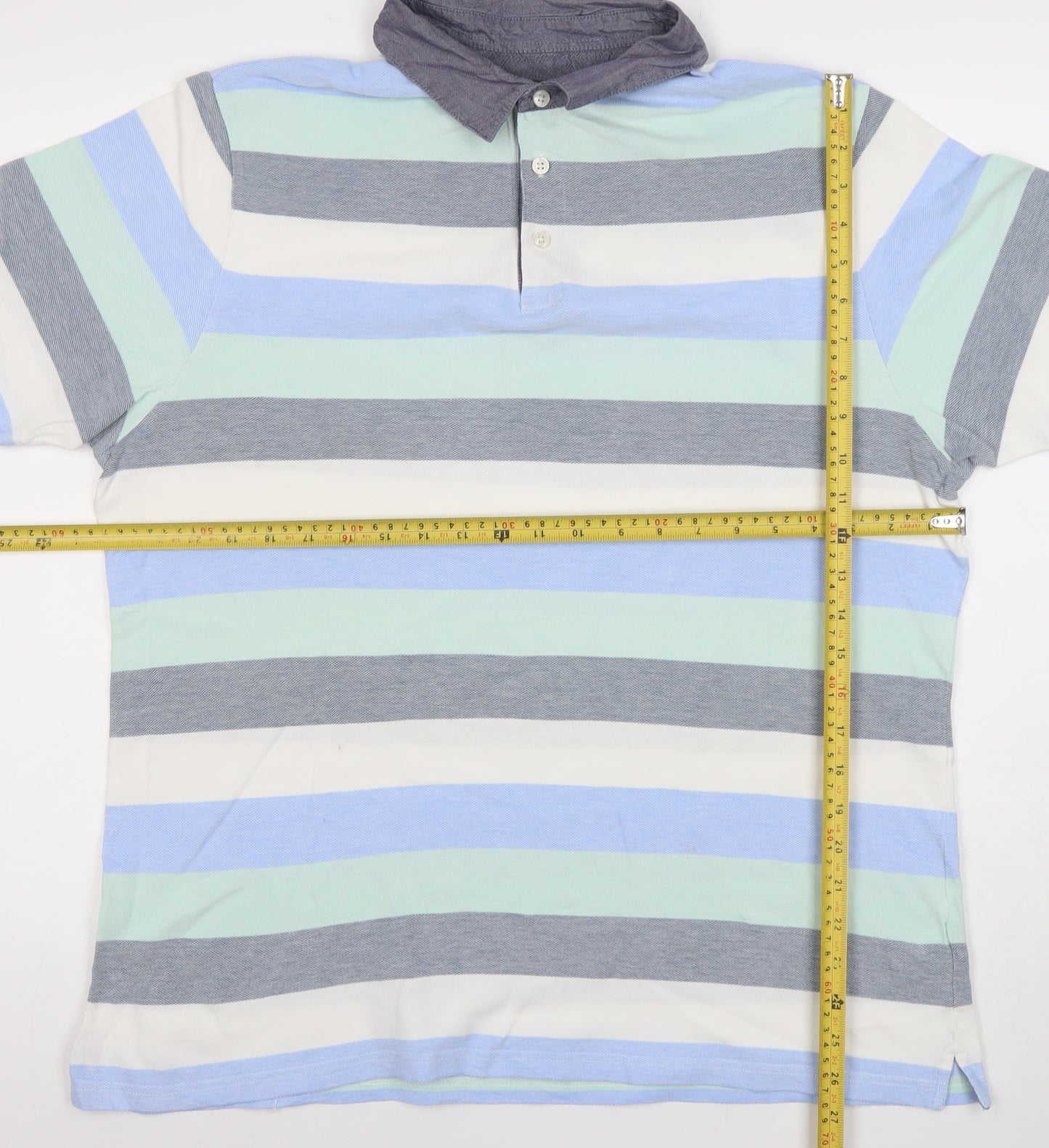 Marks and Spencer Men's Multicoloured Striped Cotton Polo Shirt Size L