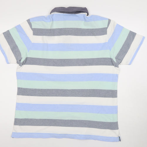 Marks and Spencer Men's Multicoloured Striped Cotton Polo Shirt Size L
