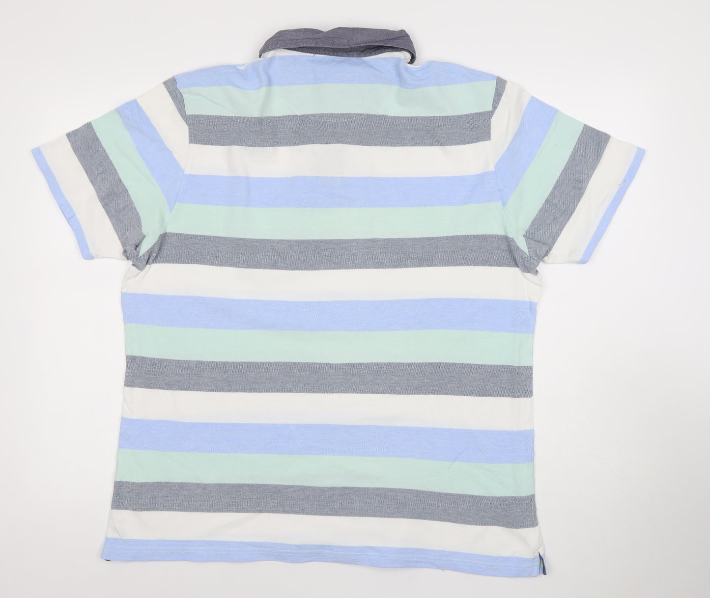Marks and Spencer Men's Multicoloured Striped Cotton Polo Shirt Size L