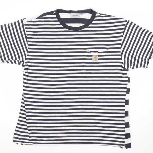 Carhartt Men's Blue Striped Crew Neck Cotton T-Shirt Size L