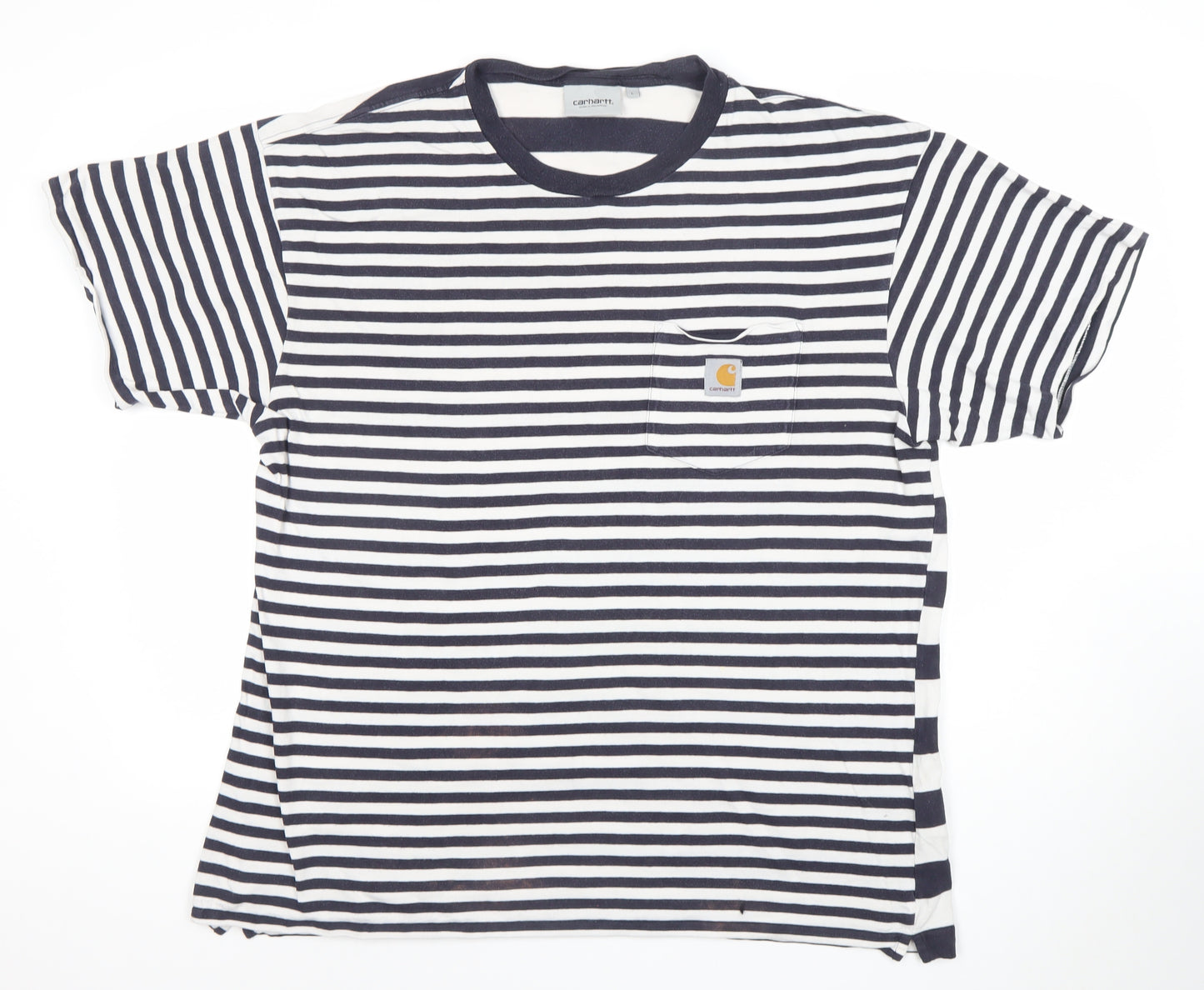 Carhartt Men's Blue Striped Crew Neck Cotton T-Shirt Size L