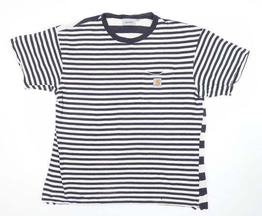 Carhartt Men's Blue Striped Crew Neck Cotton T-Shirt Size L