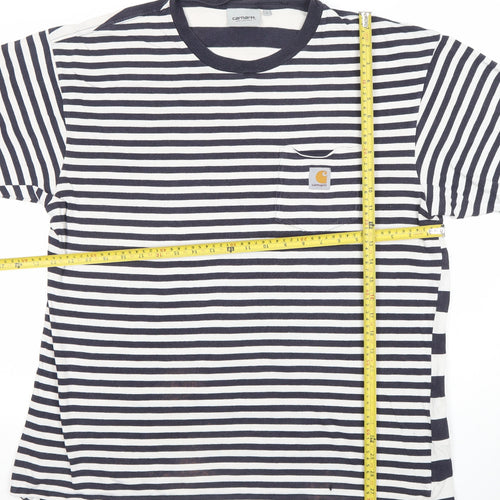 Carhartt Men's Blue Striped Crew Neck Cotton T-Shirt Size L