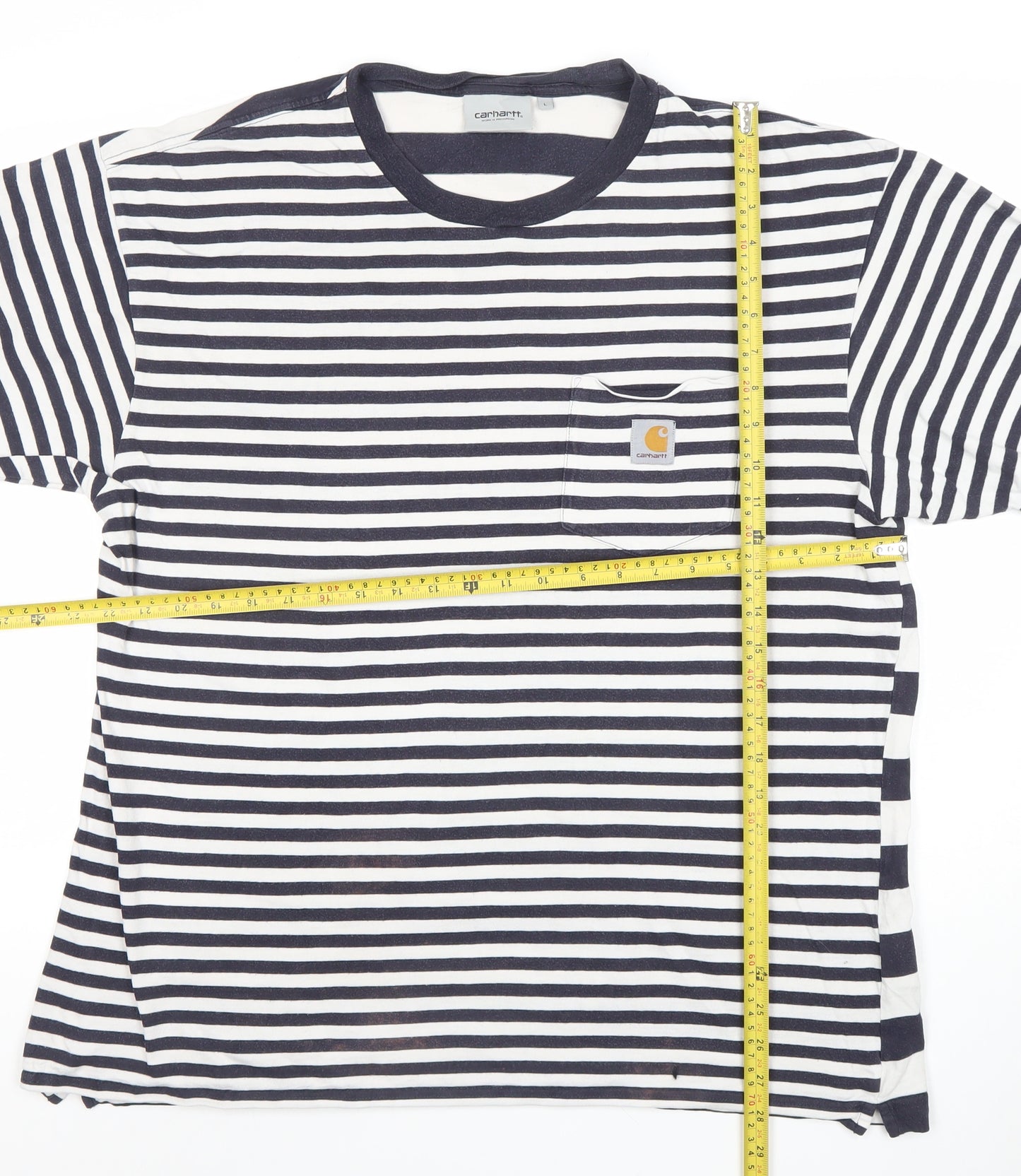 Carhartt Men's Blue Striped Crew Neck Cotton T-Shirt Size L