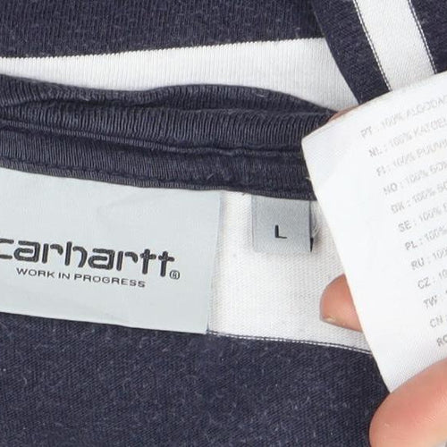 Carhartt Men's Blue Striped Crew Neck Cotton T-Shirt Size L