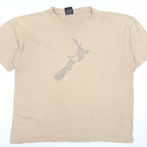 New Zealand Spirit Men's Beige Cotton Crew Neck Short Sleeve T-Shirt L