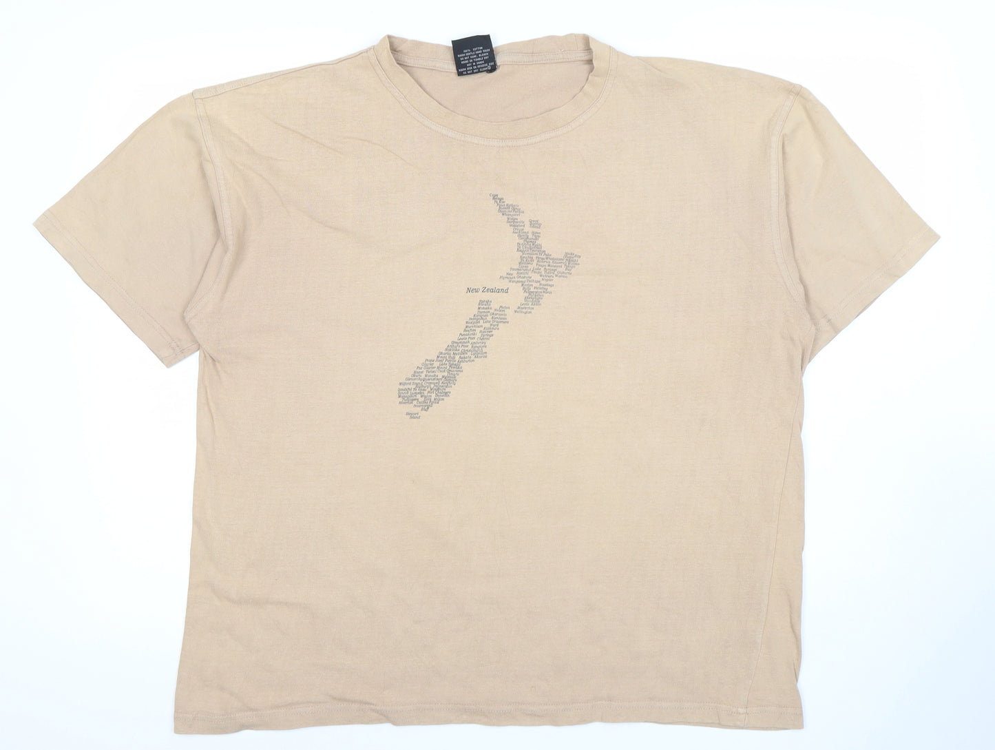 New Zealand Spirit Men's Beige Cotton Crew Neck Short Sleeve T-Shirt L