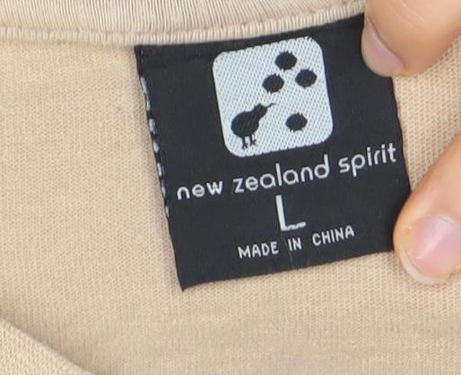 New Zealand Spirit Men's Beige Cotton Crew Neck Short Sleeve T-Shirt L