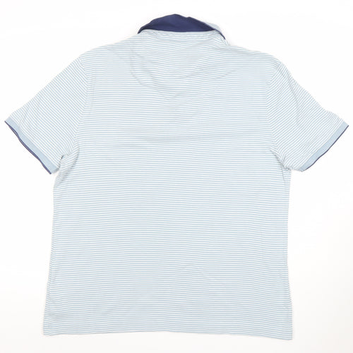 Marks and Spencer Men's Blue Striped Cotton Polo Shirt L