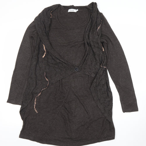 Myrine Essentials Women Brown Knit Wrap Dress M Long Sleeve