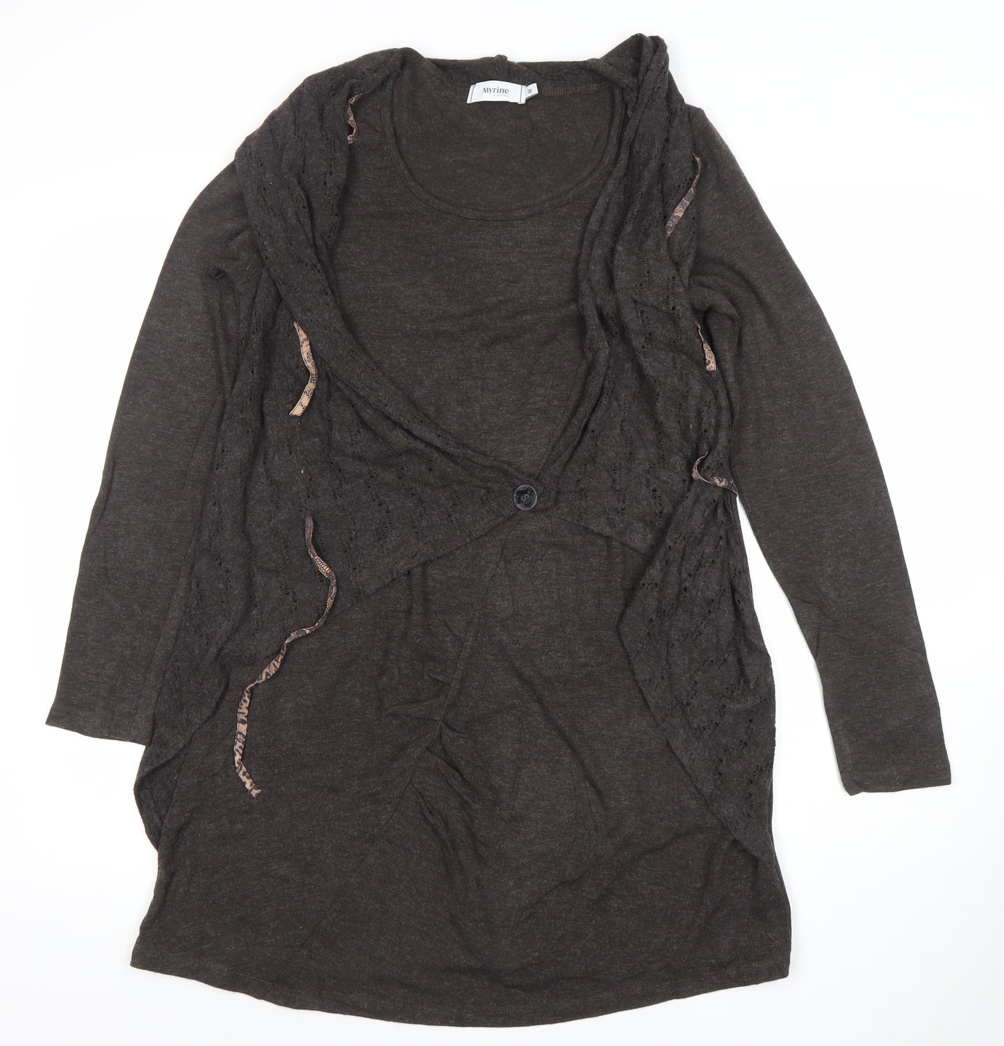 Myrine Essentials Women Brown Knit Wrap Dress M Long Sleeve