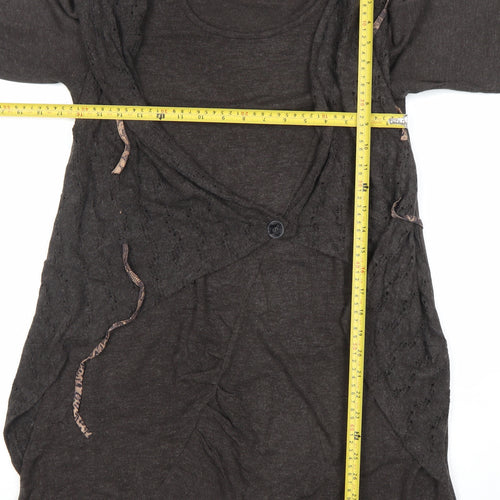 Myrine Essentials Women Brown Knit Wrap Dress M Long Sleeve