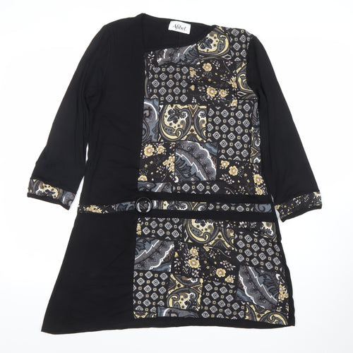 Afibel Women’s Black Paisley 3/4 Sleeve Knee Length Shift Dress Size 14