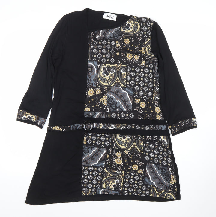 Afibel Women’s Black Paisley 3/4 Sleeve Knee Length Shift Dress Size 14