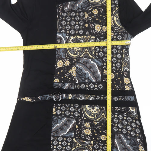 Afibel Women’s Black Paisley 3/4 Sleeve Knee Length Shift Dress Size 14