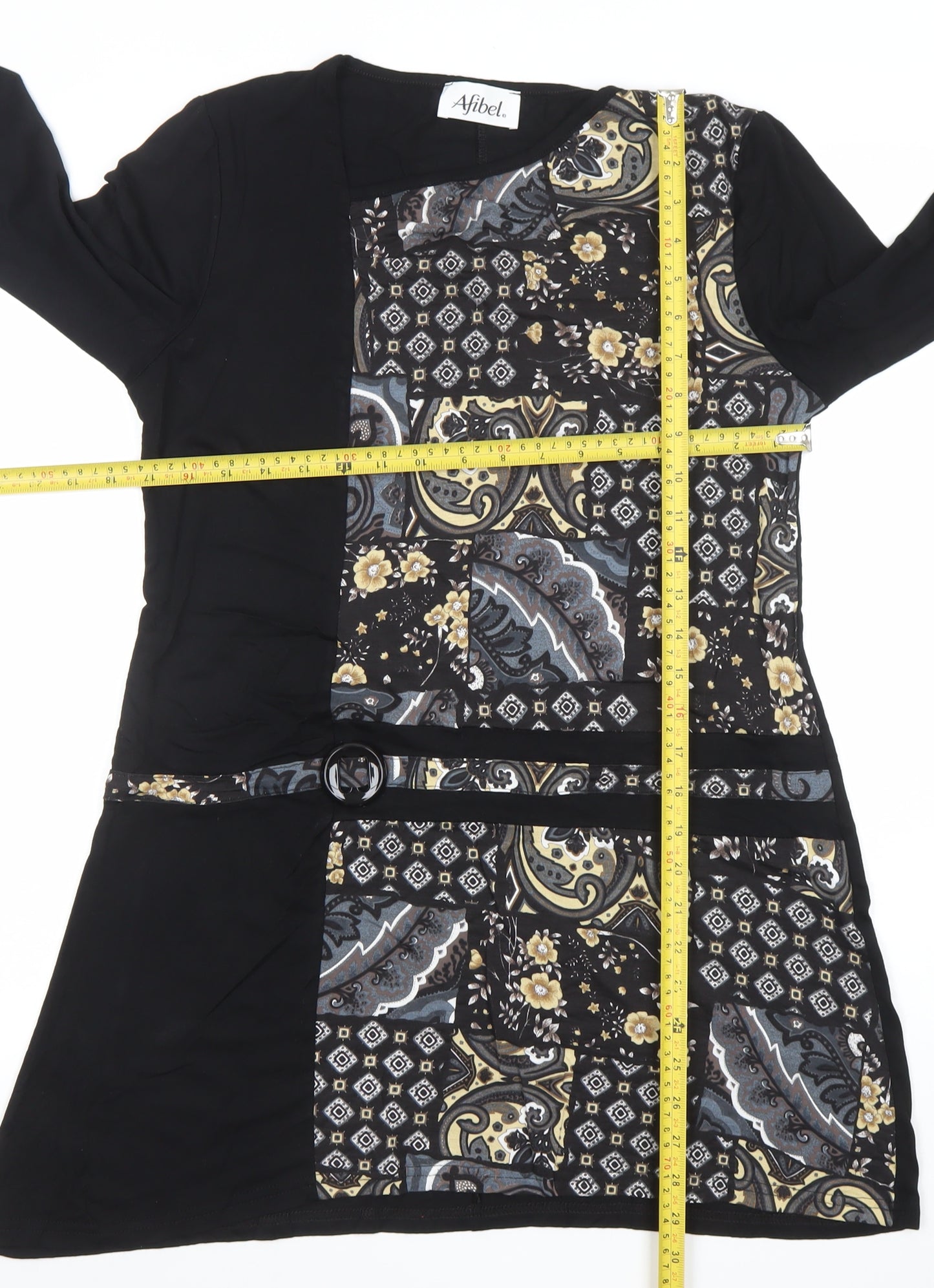 Afibel Women’s Black Paisley 3/4 Sleeve Knee Length Shift Dress Size 14