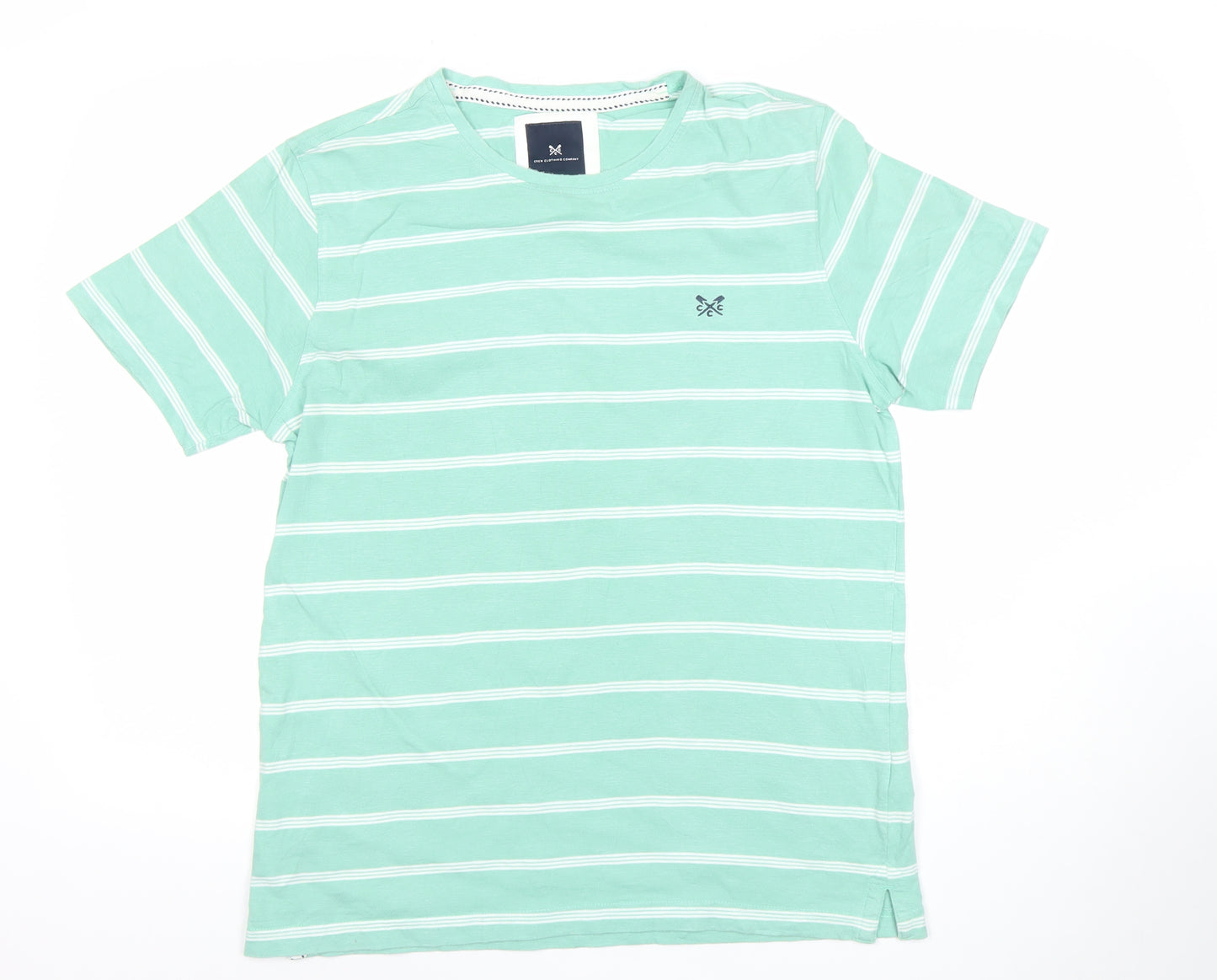 Crew Clothing Company Men's Green Striped Cotton T-Shirt Size L