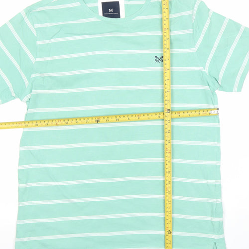 Crew Clothing Company Men's Green Striped Cotton T-Shirt Size L