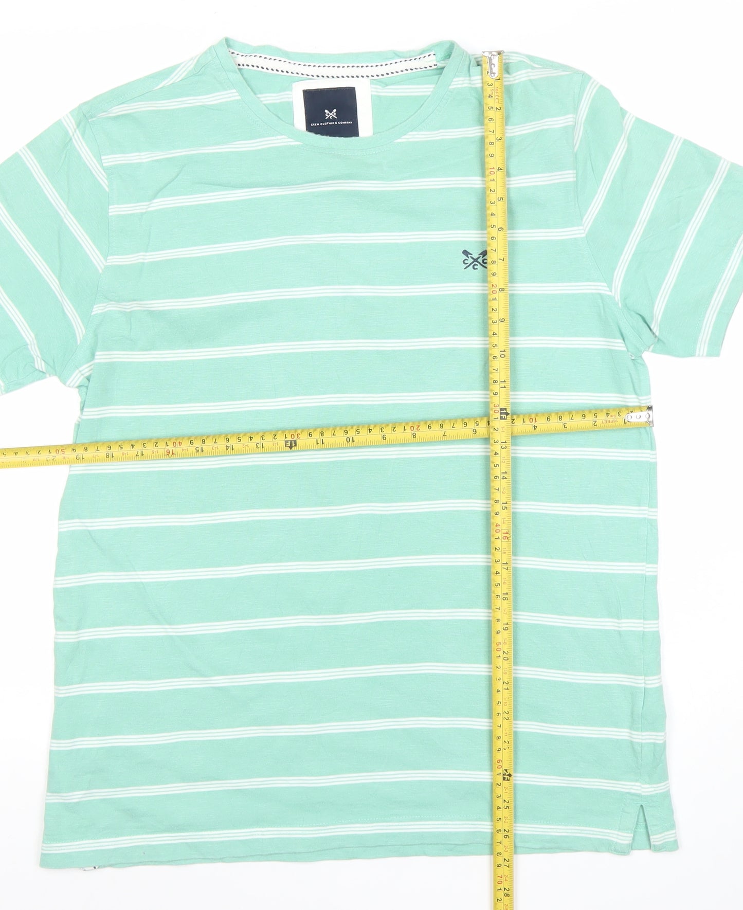 Crew Clothing Company Men's Green Striped Cotton T-Shirt Size L