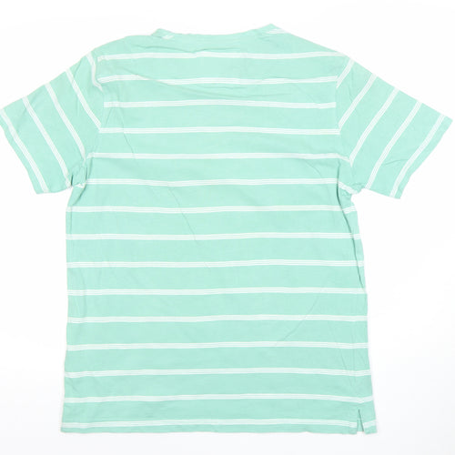 Crew Clothing Company Men's Green Striped Cotton T-Shirt Size L