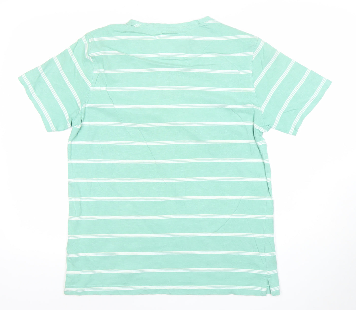 Crew Clothing Company Men's Green Striped Cotton T-Shirt Size L