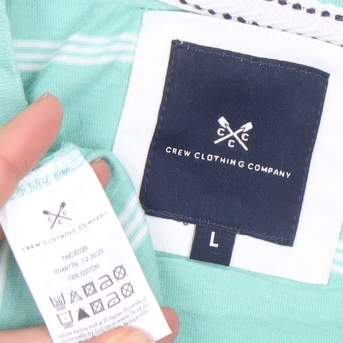 Crew Clothing Company Men's Green Striped Cotton T-Shirt Size L