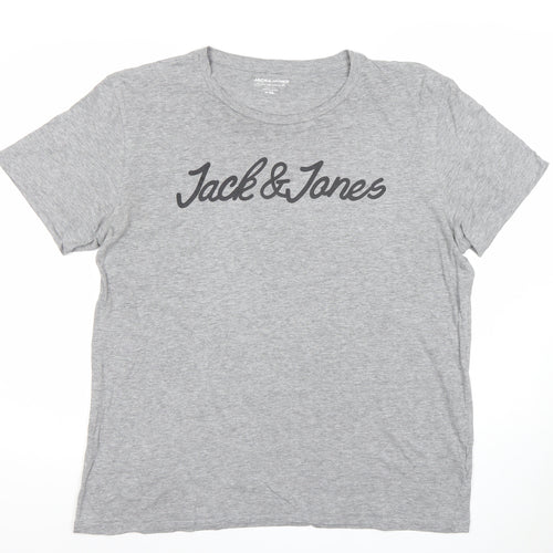 Jack & Jones Men's Grey XL Graphic Print Cotton T-Shirt
