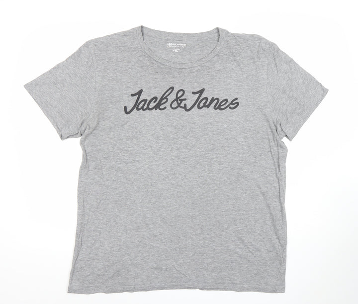 Jack & Jones Men's Grey XL Graphic Print Cotton T-Shirt