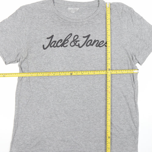 Jack & Jones Men's Grey XL Graphic Print Cotton T-Shirt