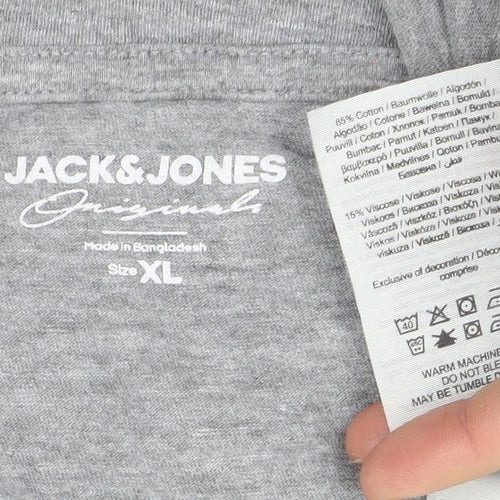 Jack & Jones Men's Grey XL Graphic Print Cotton T-Shirt