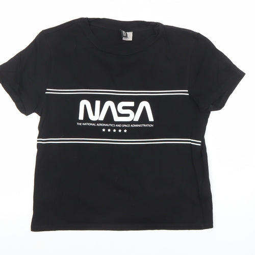 H&M Divided Women's Black NASA Print T-Shirt XS Cotton