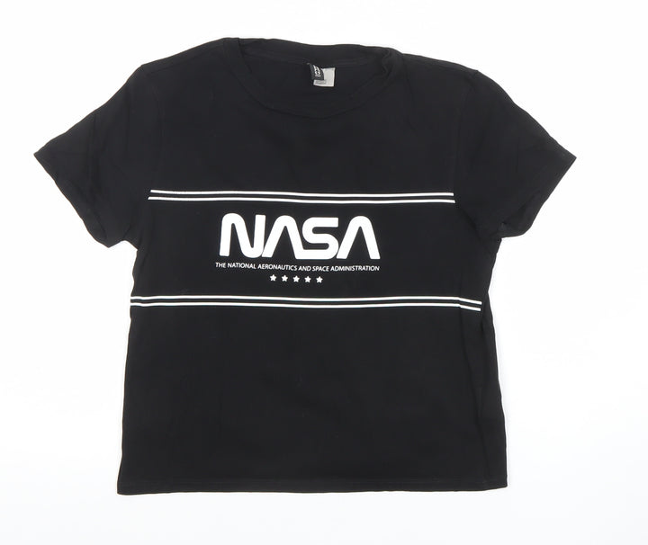 H&M Divided Women's Black NASA Print T-Shirt XS Cotton