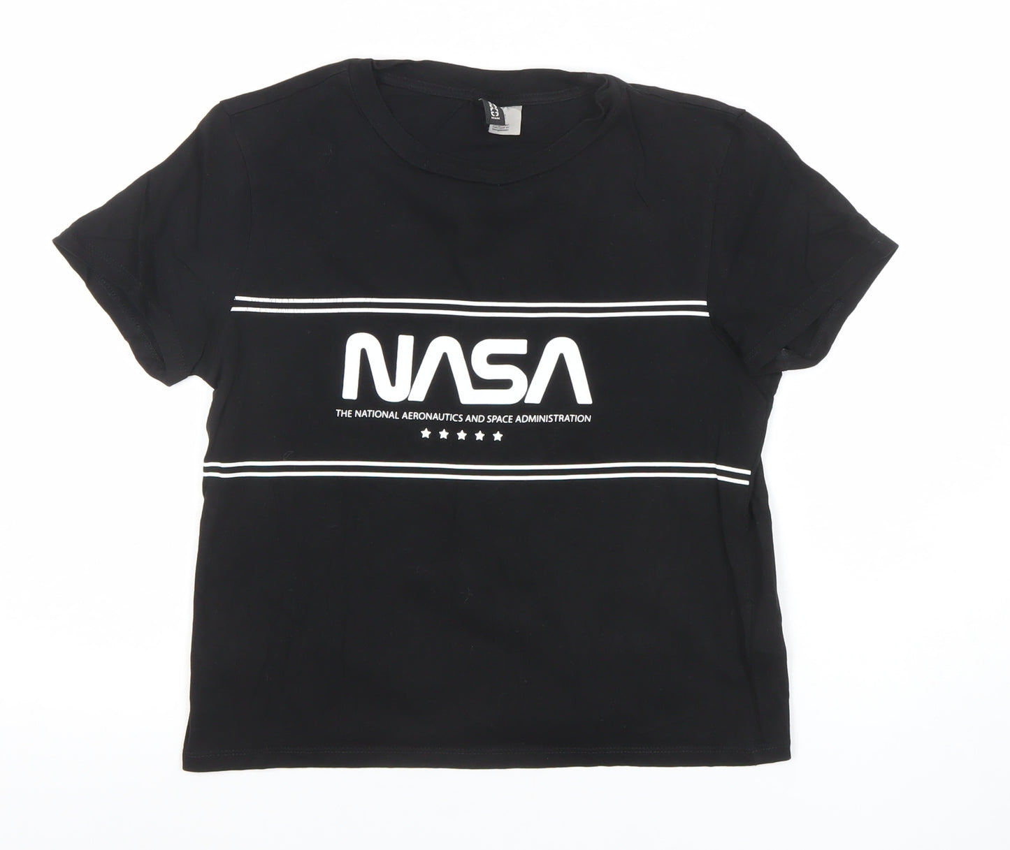 H&M Divided Women's Black NASA Print T-Shirt XS Cotton