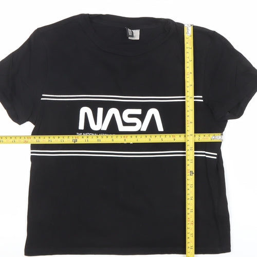 H&M Divided Women's Black NASA Print T-Shirt XS Cotton