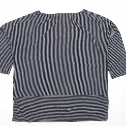 Marks and Spencer Womens Blue Striped Boat Neck Short Sleeve Blouse Size 16