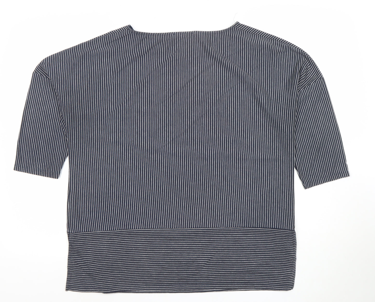 Marks and Spencer Womens Blue Striped Boat Neck Short Sleeve Blouse Size 16