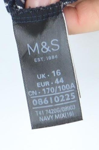 Marks and Spencer Womens Blue Striped Boat Neck Short Sleeve Blouse Size 16