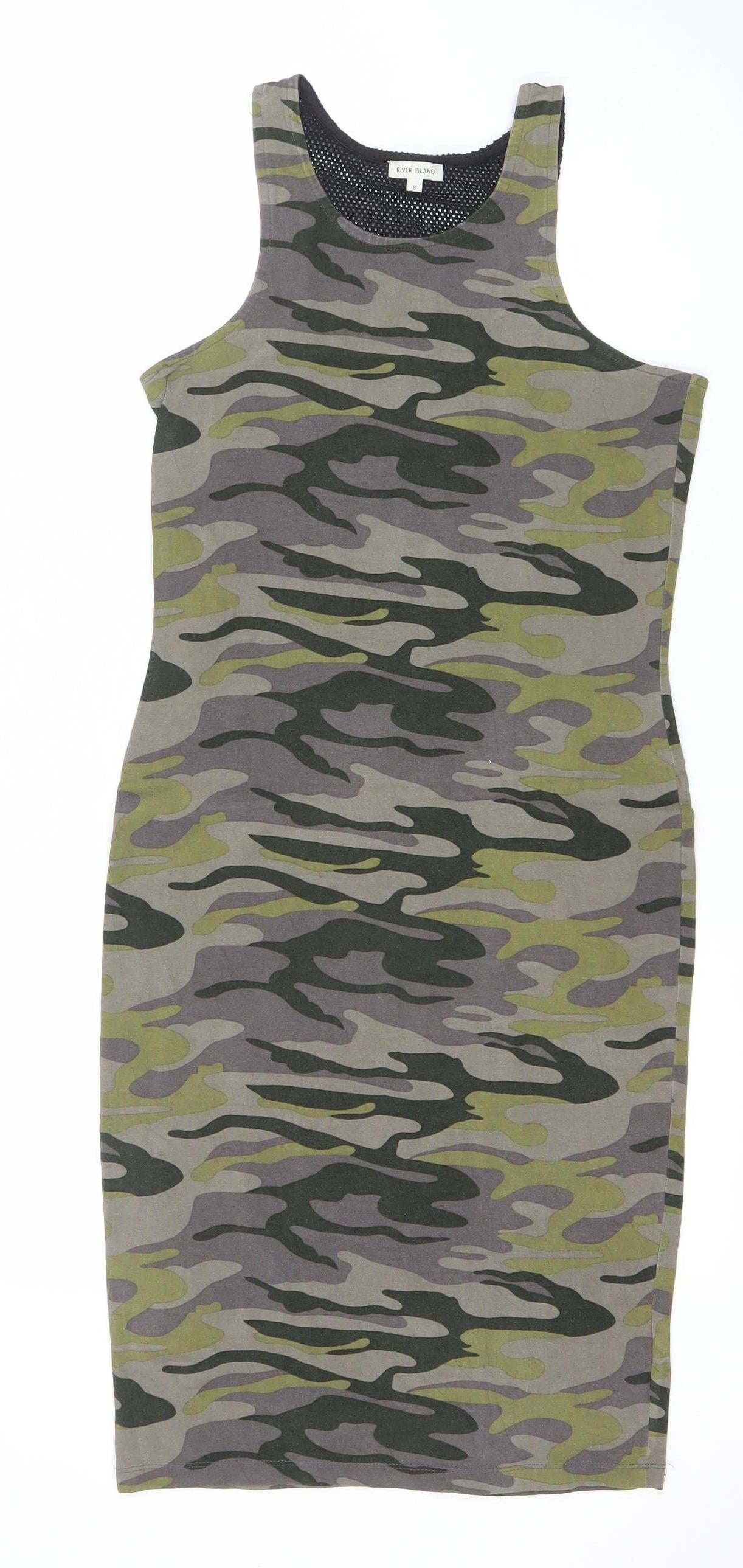 River Island Womens Multicoloured Camo Tank Dress Size 8