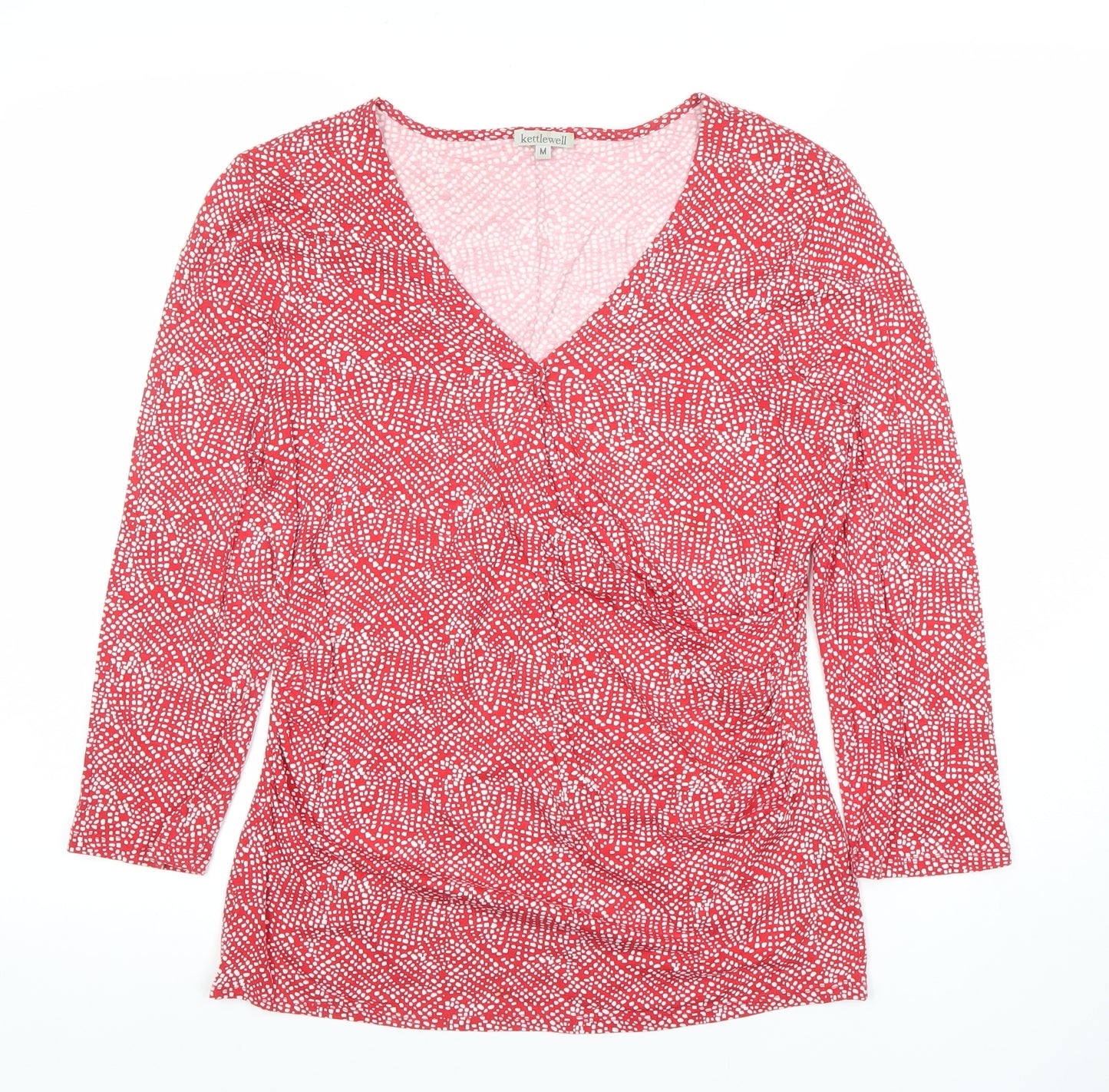 Kettlewell Womens Red Polka Dot Wrap Blouse M 3/4 Sleeve V-Neck