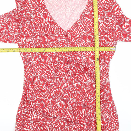 Kettlewell Womens Red Polka Dot Wrap Blouse M 3/4 Sleeve V-Neck