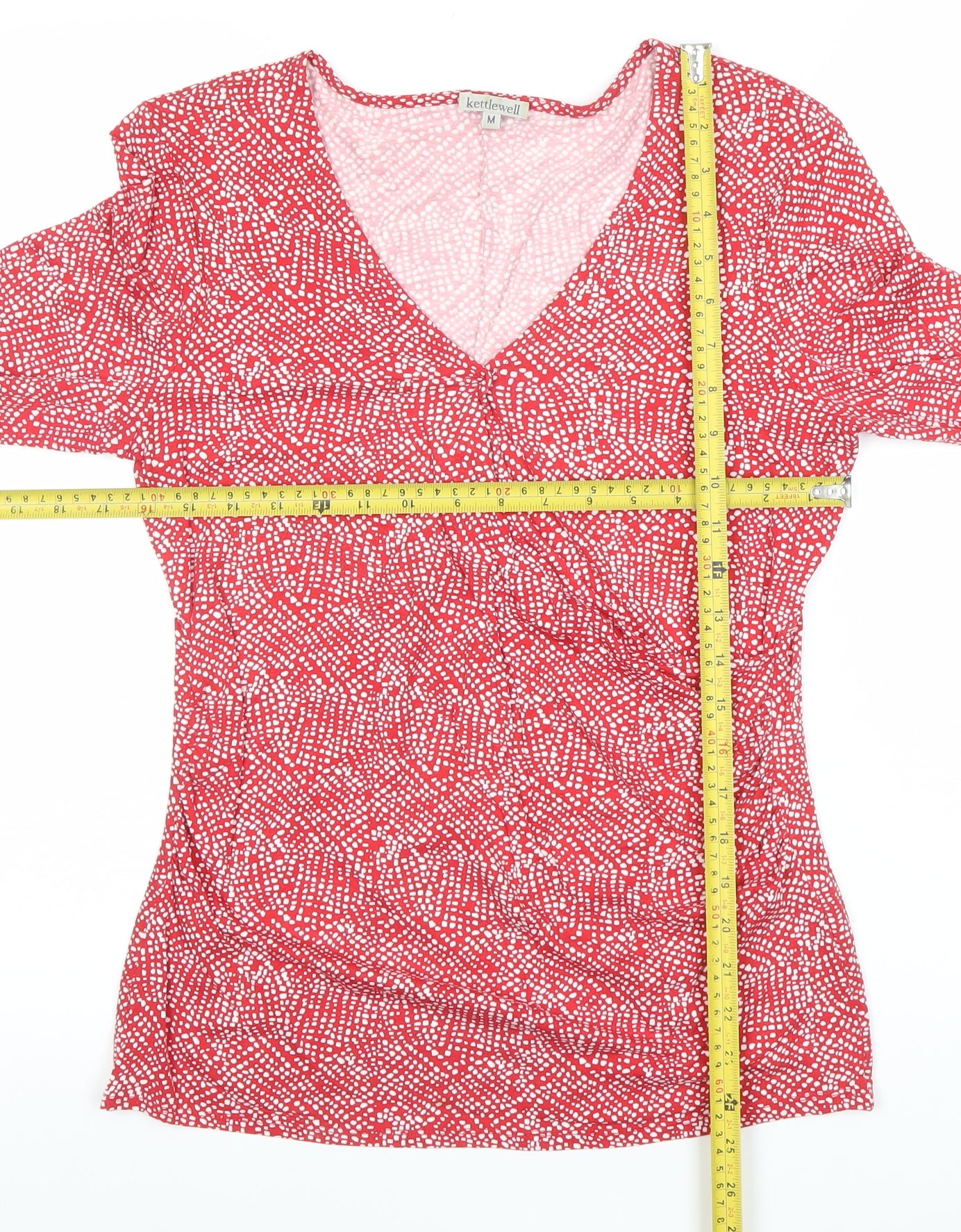 Kettlewell Womens Red Polka Dot Wrap Blouse M 3/4 Sleeve V-Neck